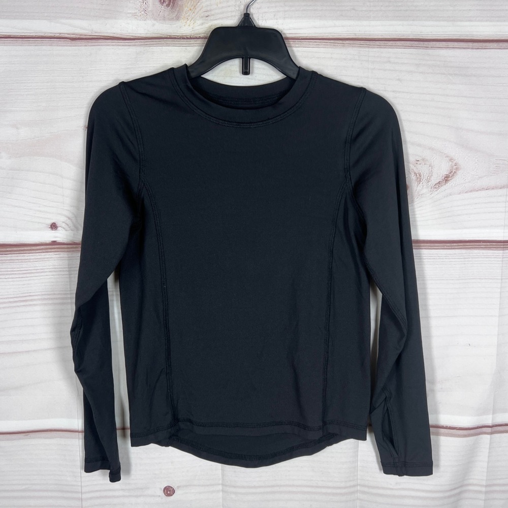 Lands' End Rash Guard Top Girl Size 8 Black Swim Shirt Long Sleeve UV Protection